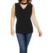 Nine West Womens Plus Sleeveless V-Neck Choker Top Black 1X
